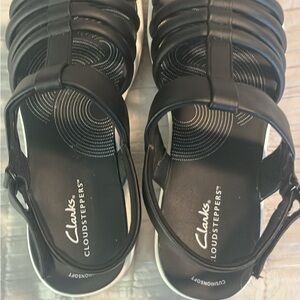 Clarks Black Cloudsteppers Ruched Slingback Sandals